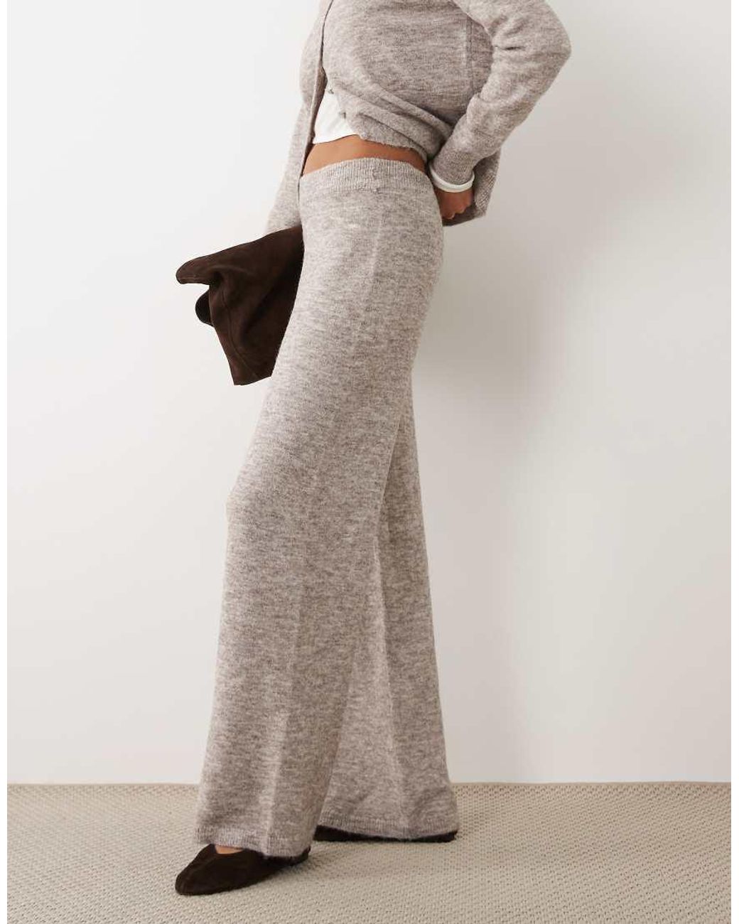 ASOS Natural Wide Leg Trouser With Wool Co-Ord