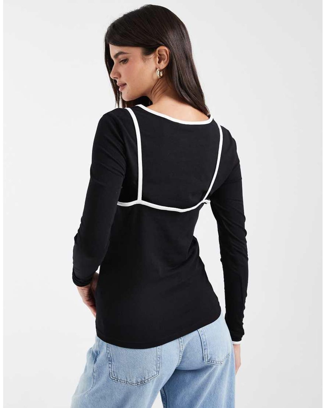 Noisy May Blue Double Layer Long Sleeve Top With Contrast