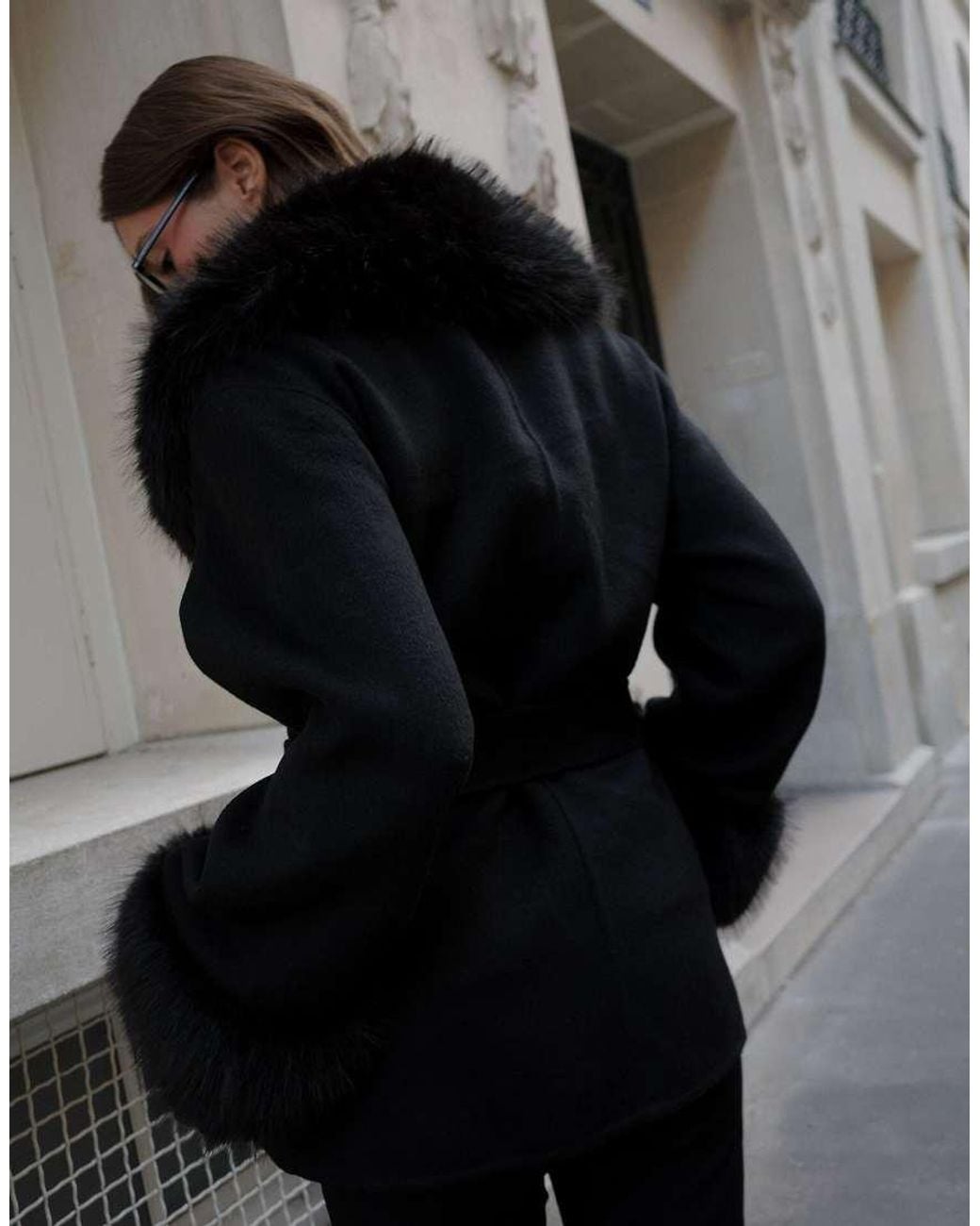 NA-KD Black Wool Blend Faux Fur Detail Short Coat