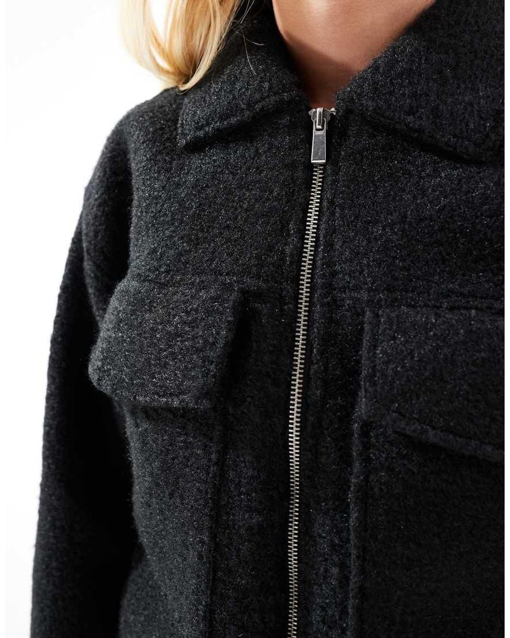 ONLY Blue Boxy Zip Through Boucle Jacket