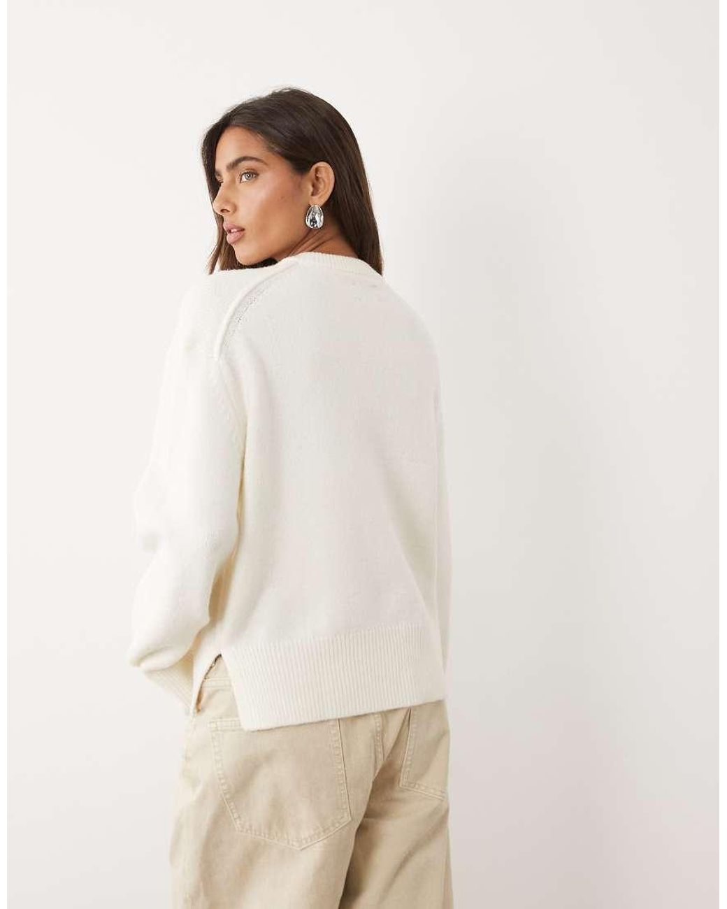ASOS Natural Relaxed Jumper With Side Split Detail