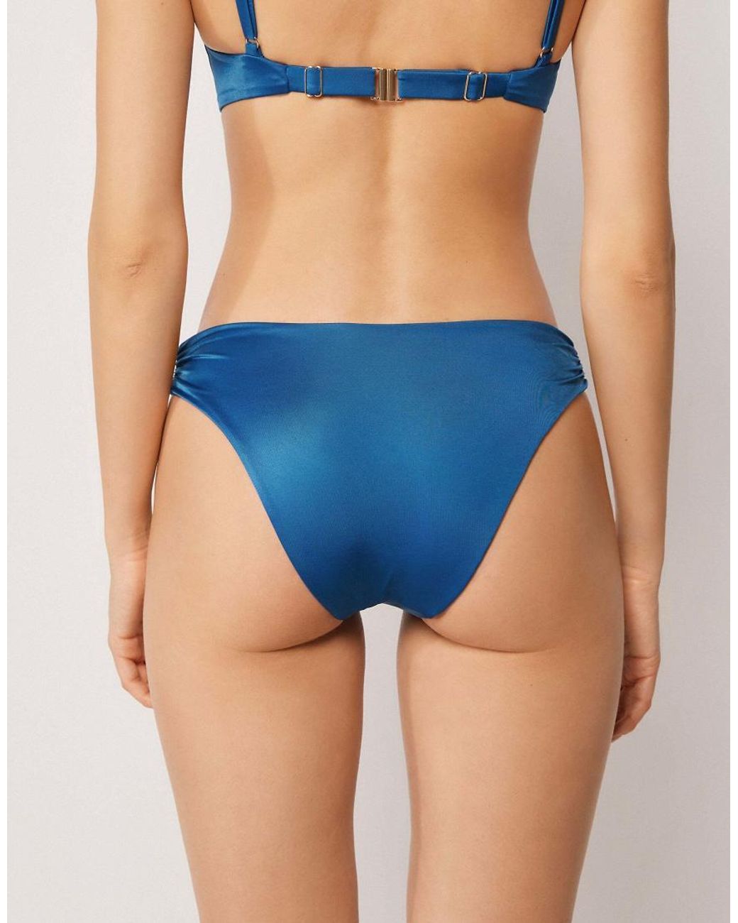 Calzedonia Blue Shiny Satin Briefs Bikini Bottom