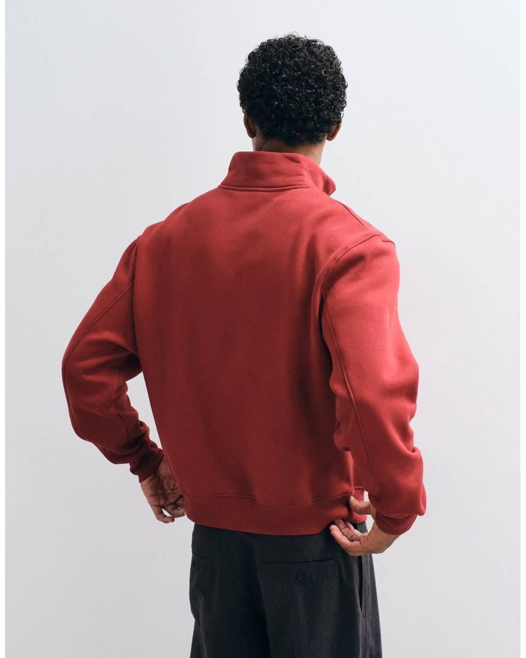 ASOS Red Boxy Oversized Quarter Zip Sweatshirt for men
