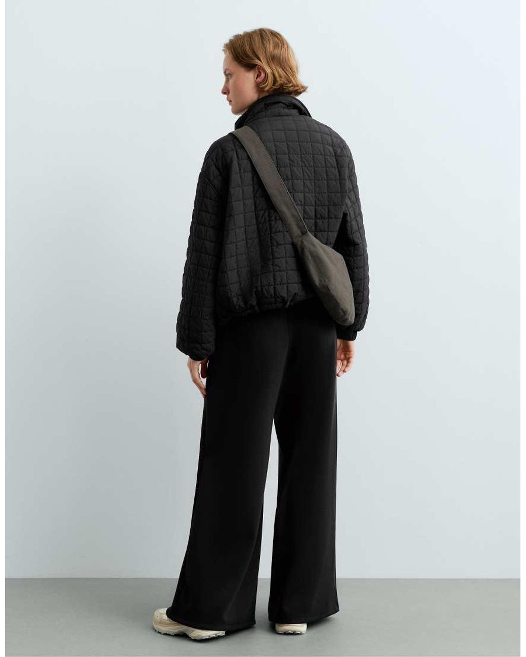 Oysho Black Modal Piqué Wide-Leg Trousers