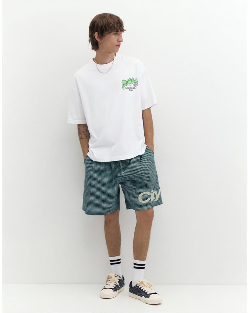 Pull&Bear White Stwd Matcha Graphic T-shirt for men