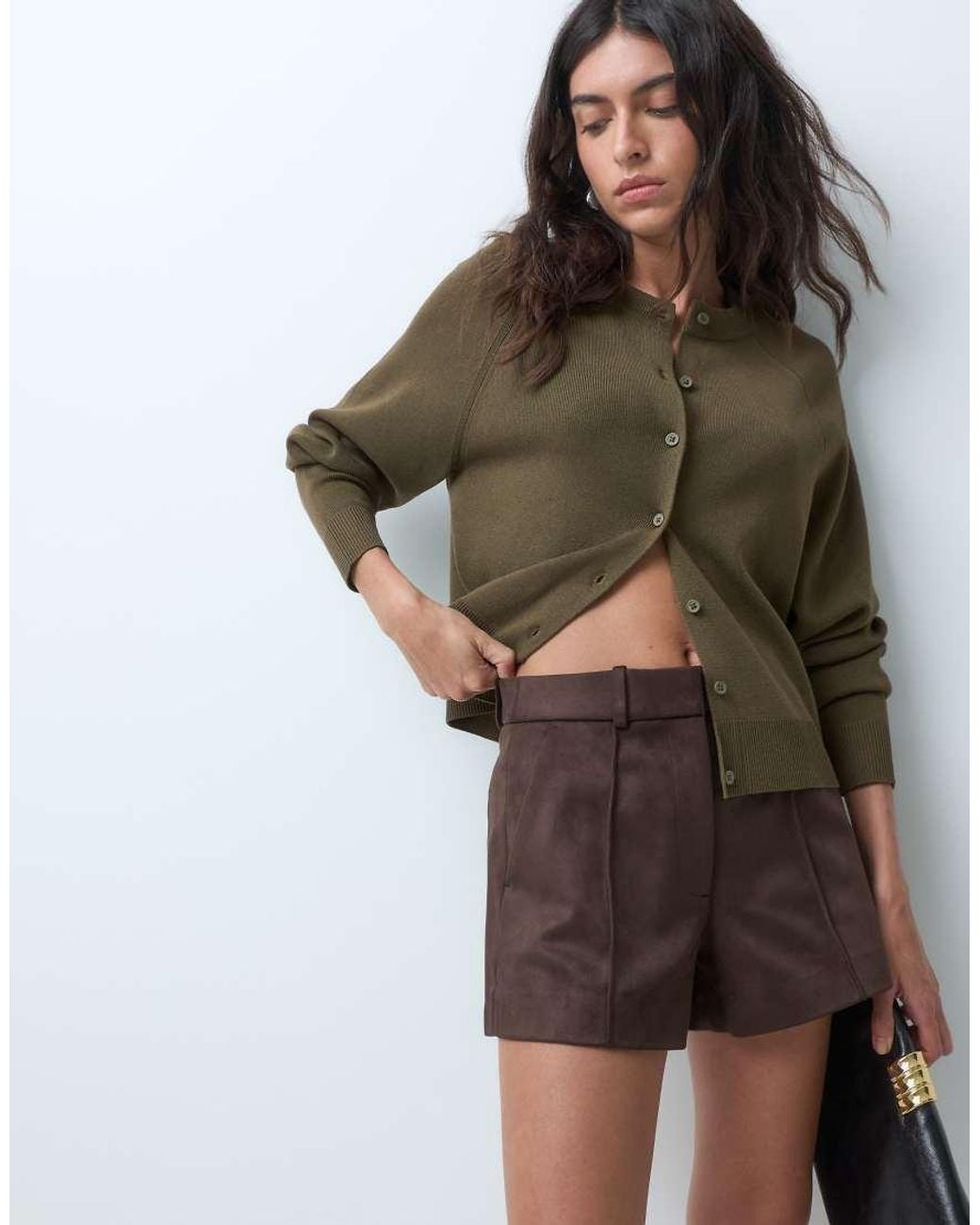 Abercrombie & Fitch Brown High Rise Tailored Faux Lsuede Shorts