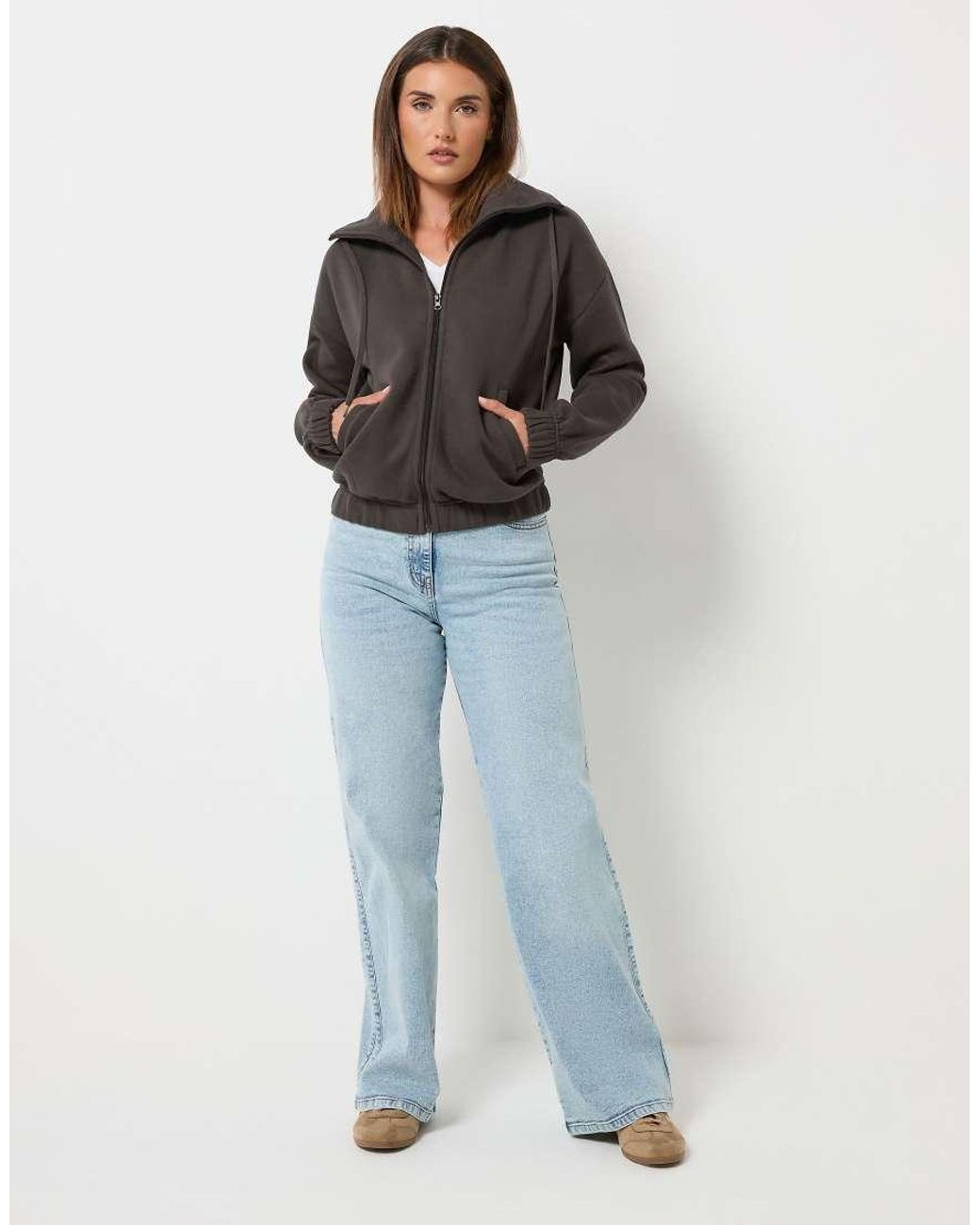 Long Tall Sally Gray Funnel Neck Zip Through Sweatshirt