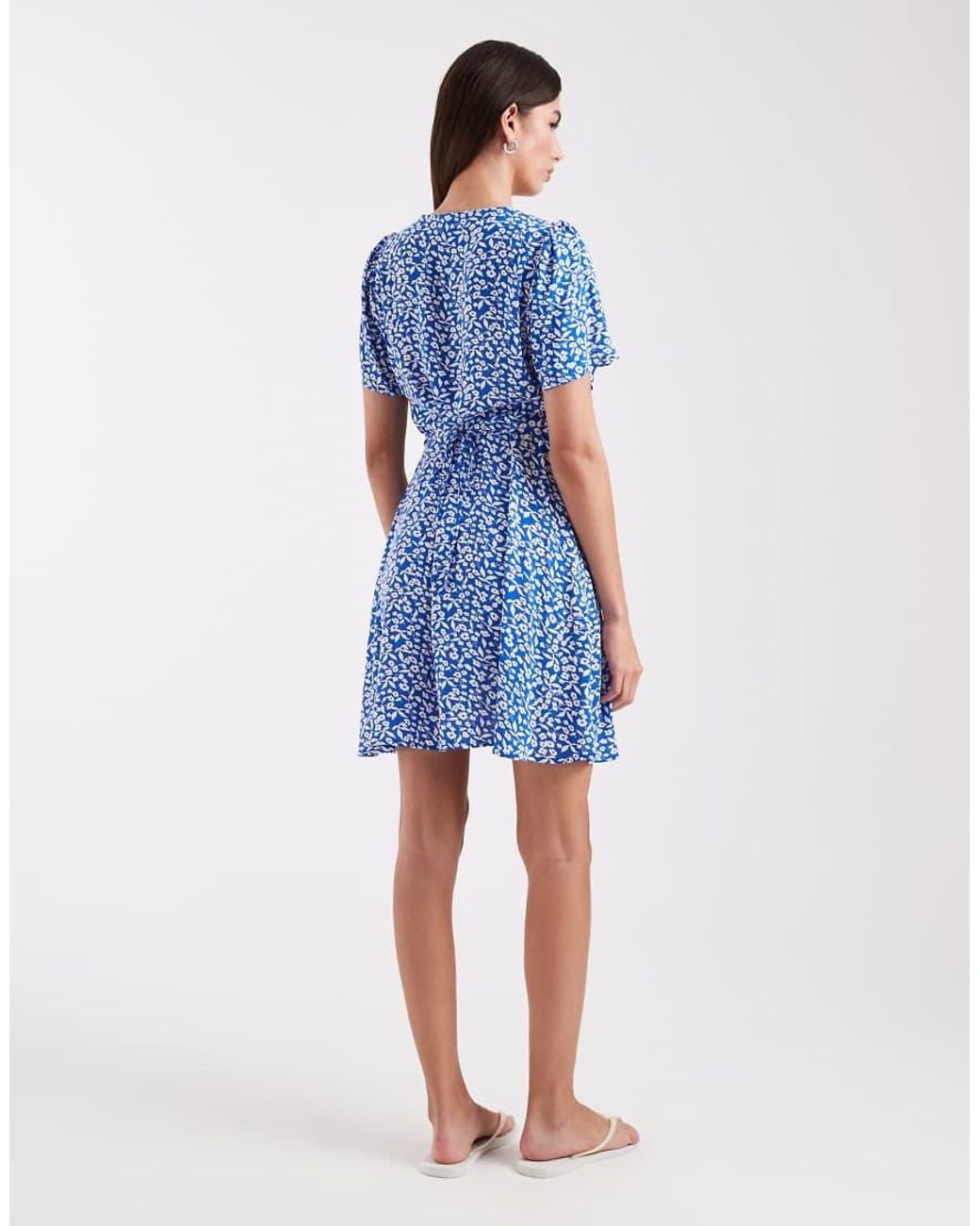 ONLY Blue V Neck Tie Waist Mini Dress
