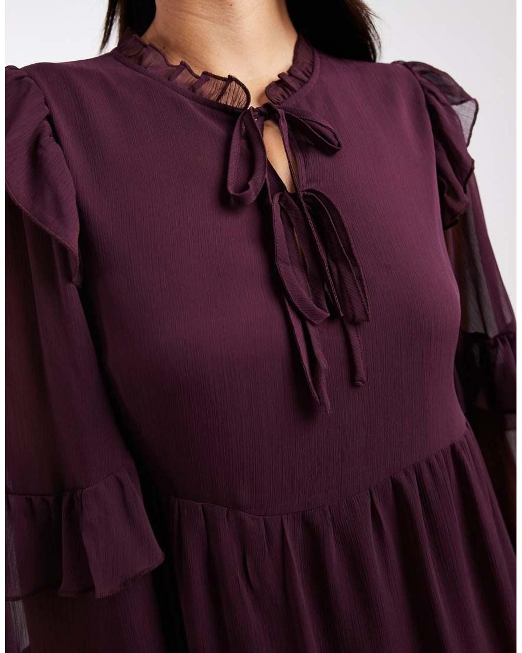 New Look Purple Ruffle Chiffon Long Sleeve Mini Dress