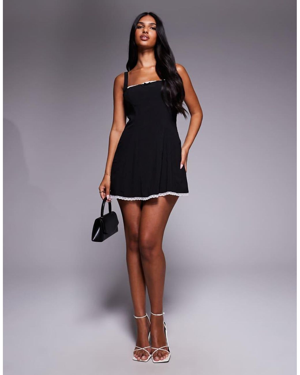 Oh Polly Blue Square Neck Mini Dress With Contrast Lacing Trim