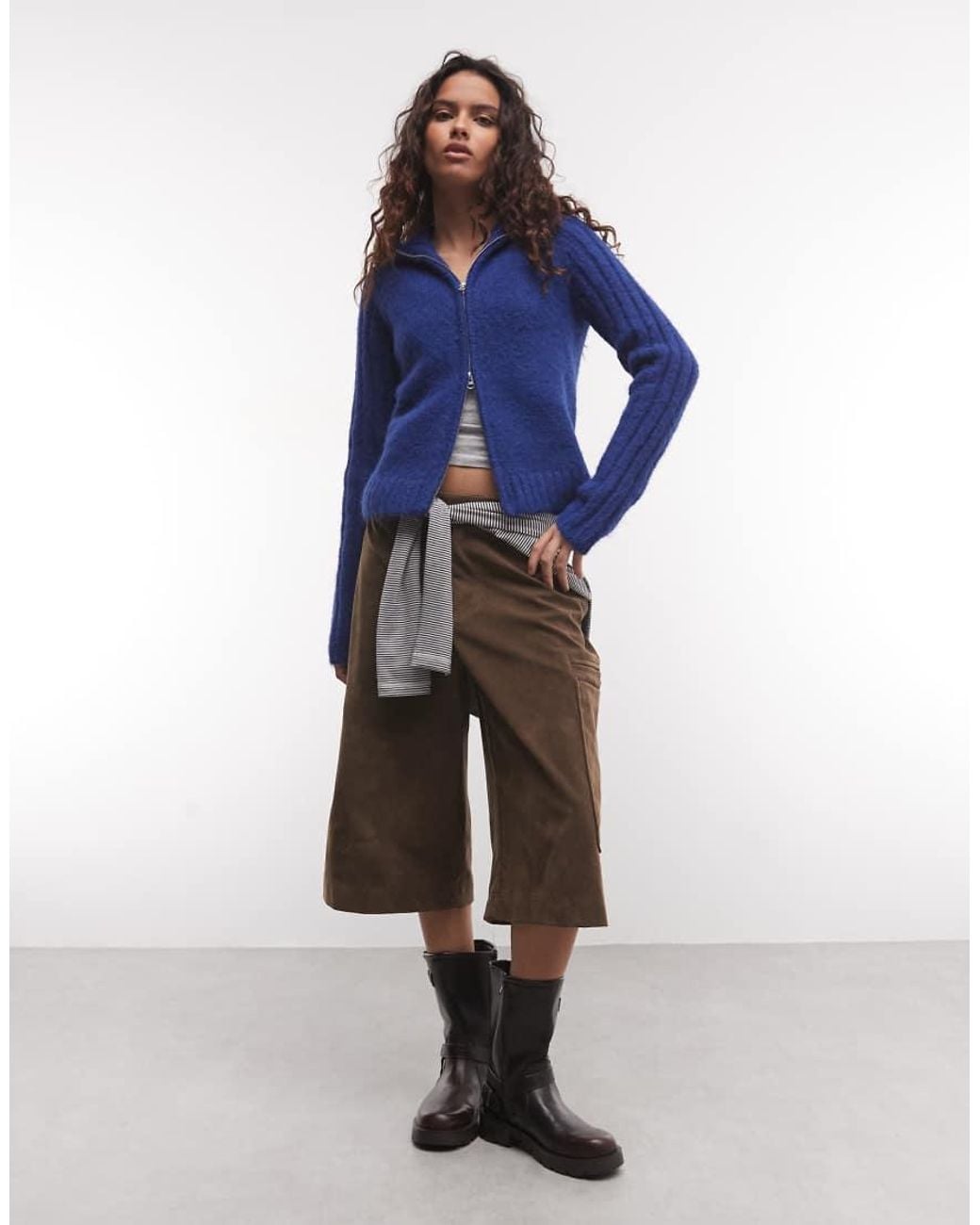 Weekday Blue Wool Blend Zip Cardigan With Hood