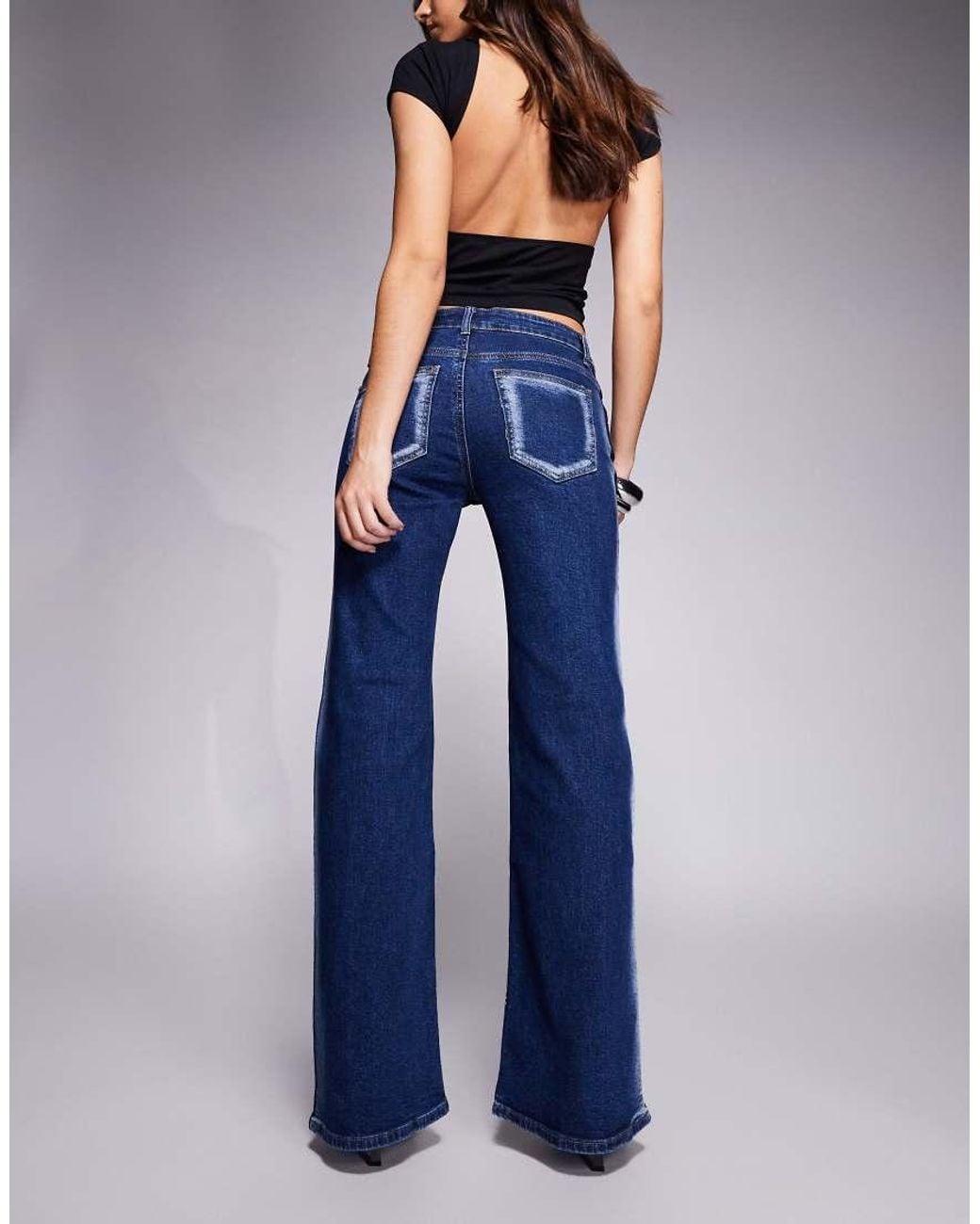 Edikted Blue Airbrushed Low Rise Flared Jeans