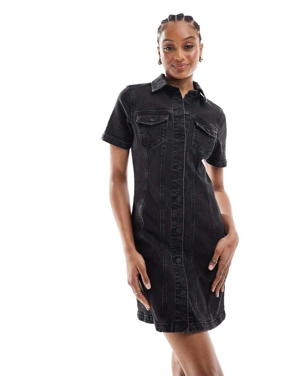 ASOS Black Asos Design Tall Denim Fitted Shirt Mini Dress