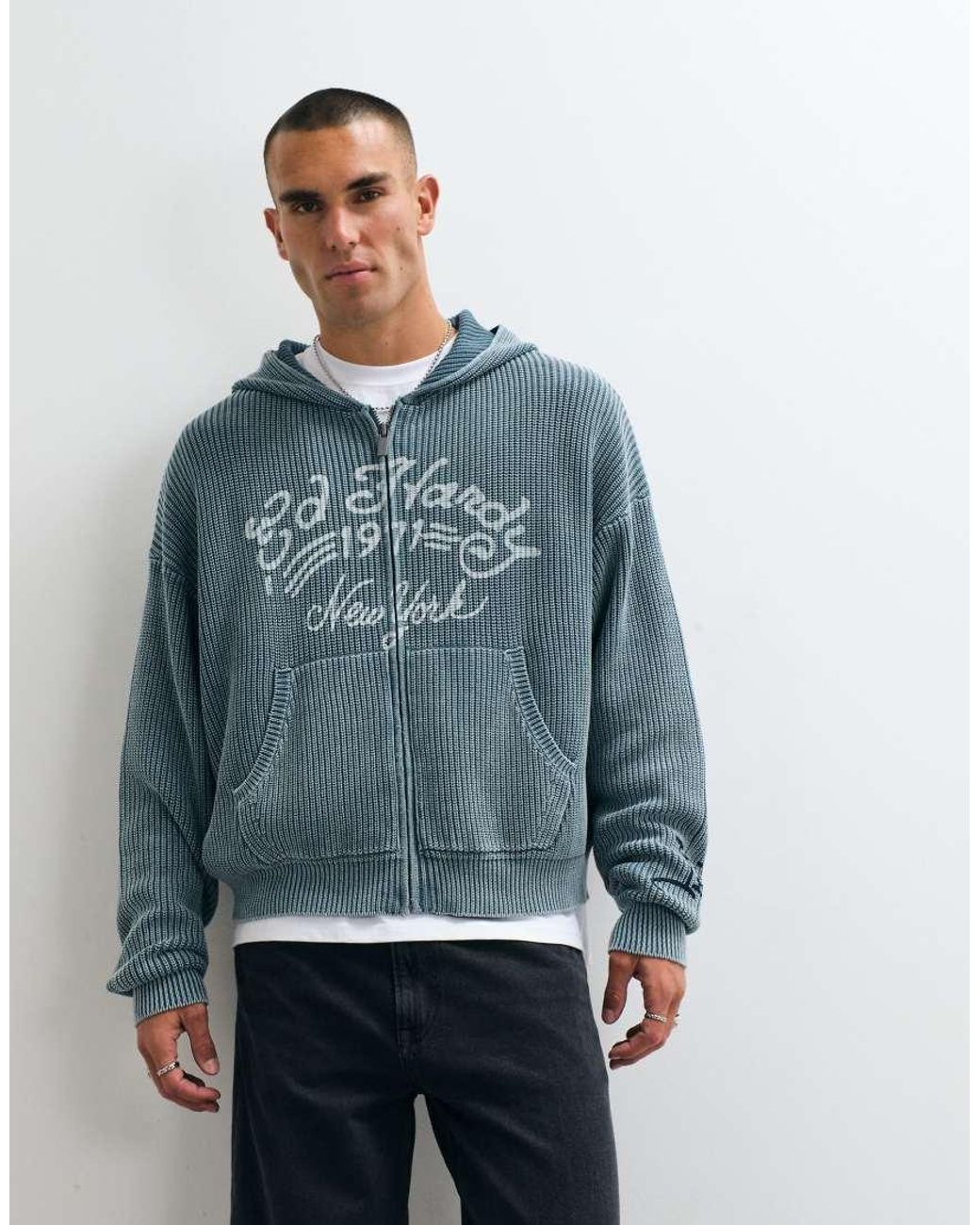 Ed Hardy Blue Soaring Dragon Knitted Hoodie