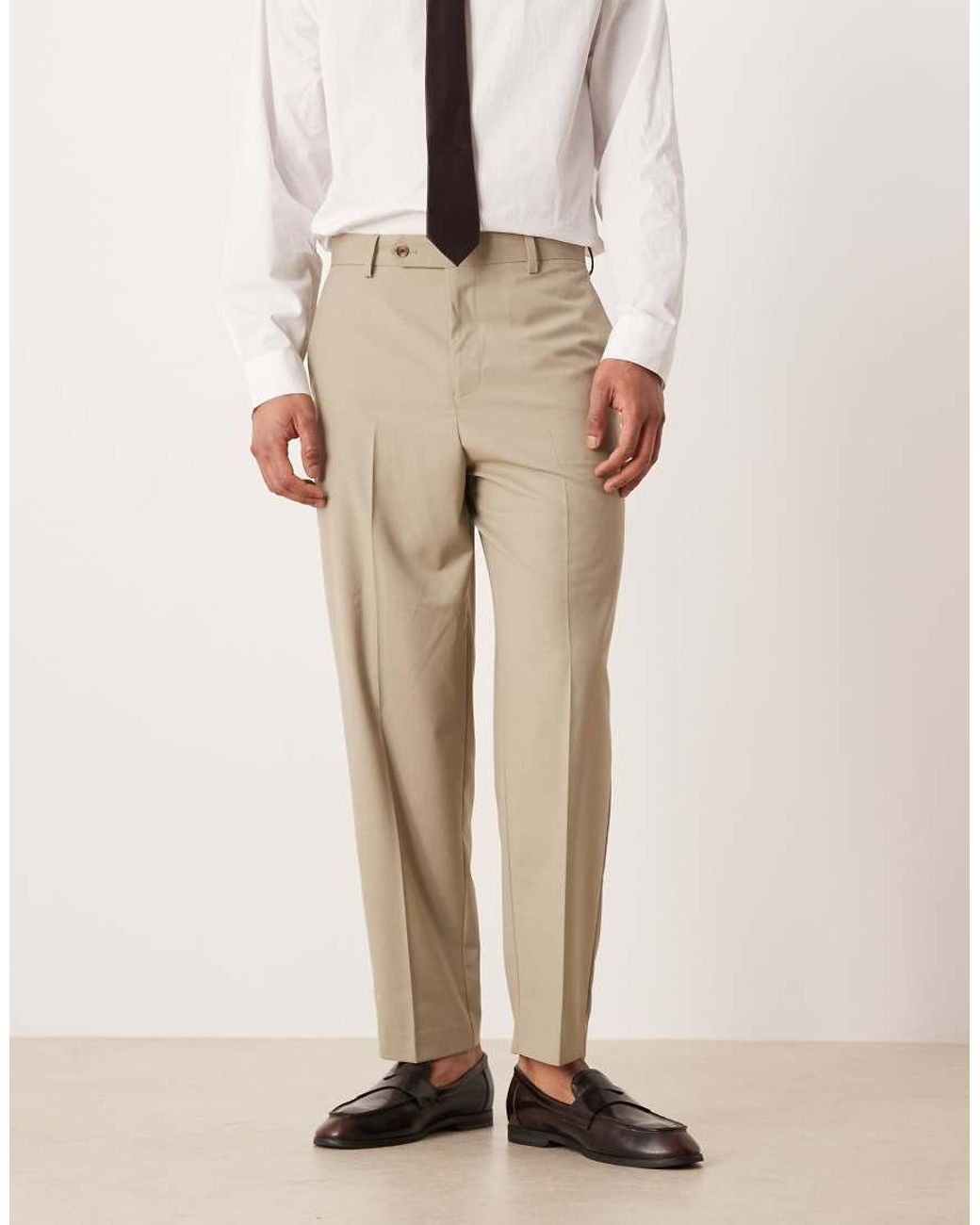 ASOS Natural Relaxed Tapered Suit Trousers for men