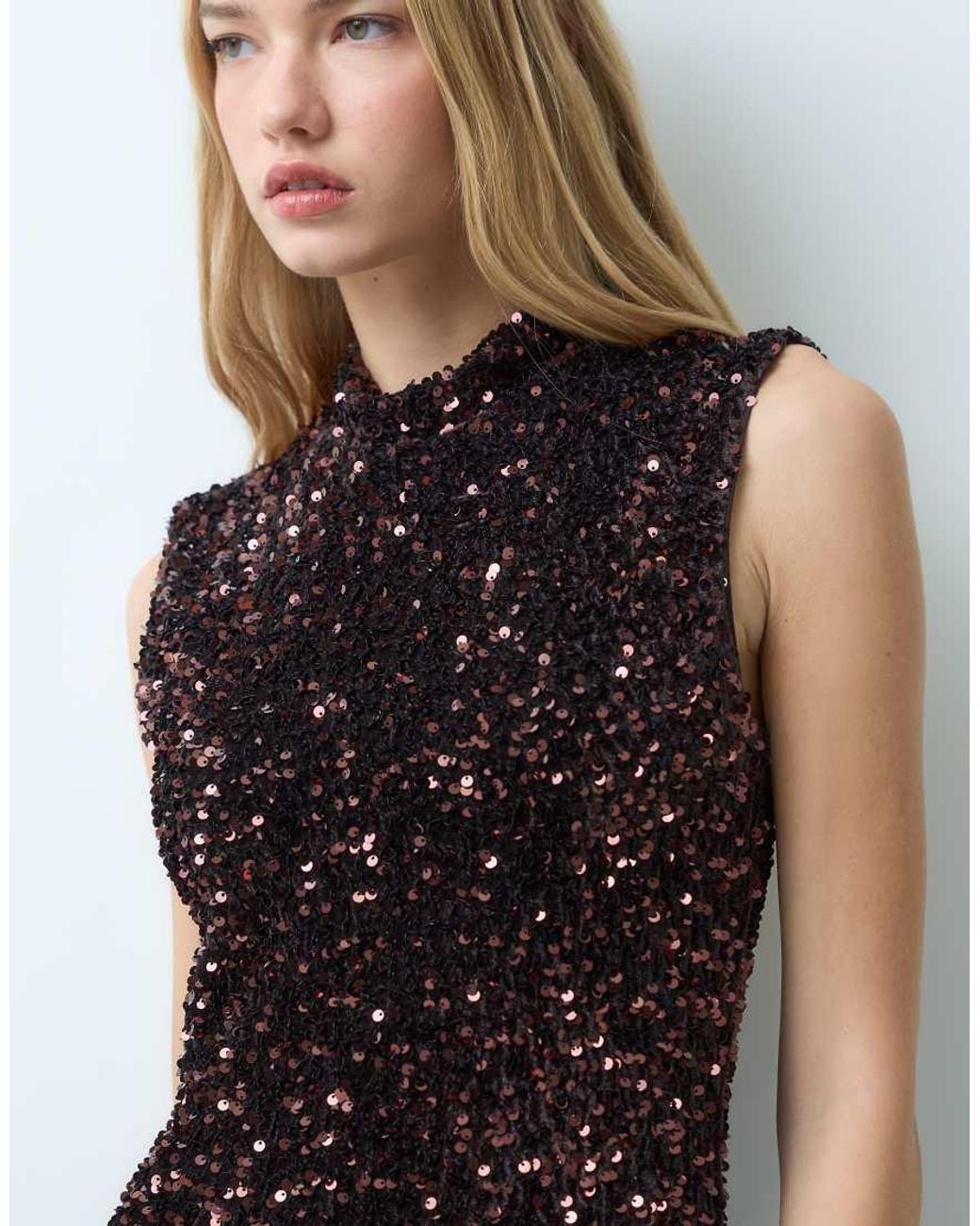 Vila Multicolor High Neck Sequin Maxi Dress