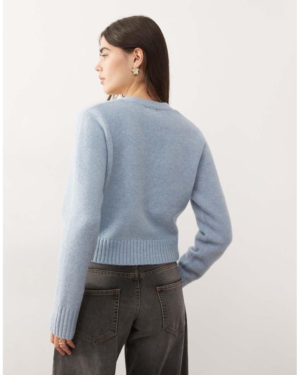 Monki Blue Compact Knitted Cardigan With Pockets