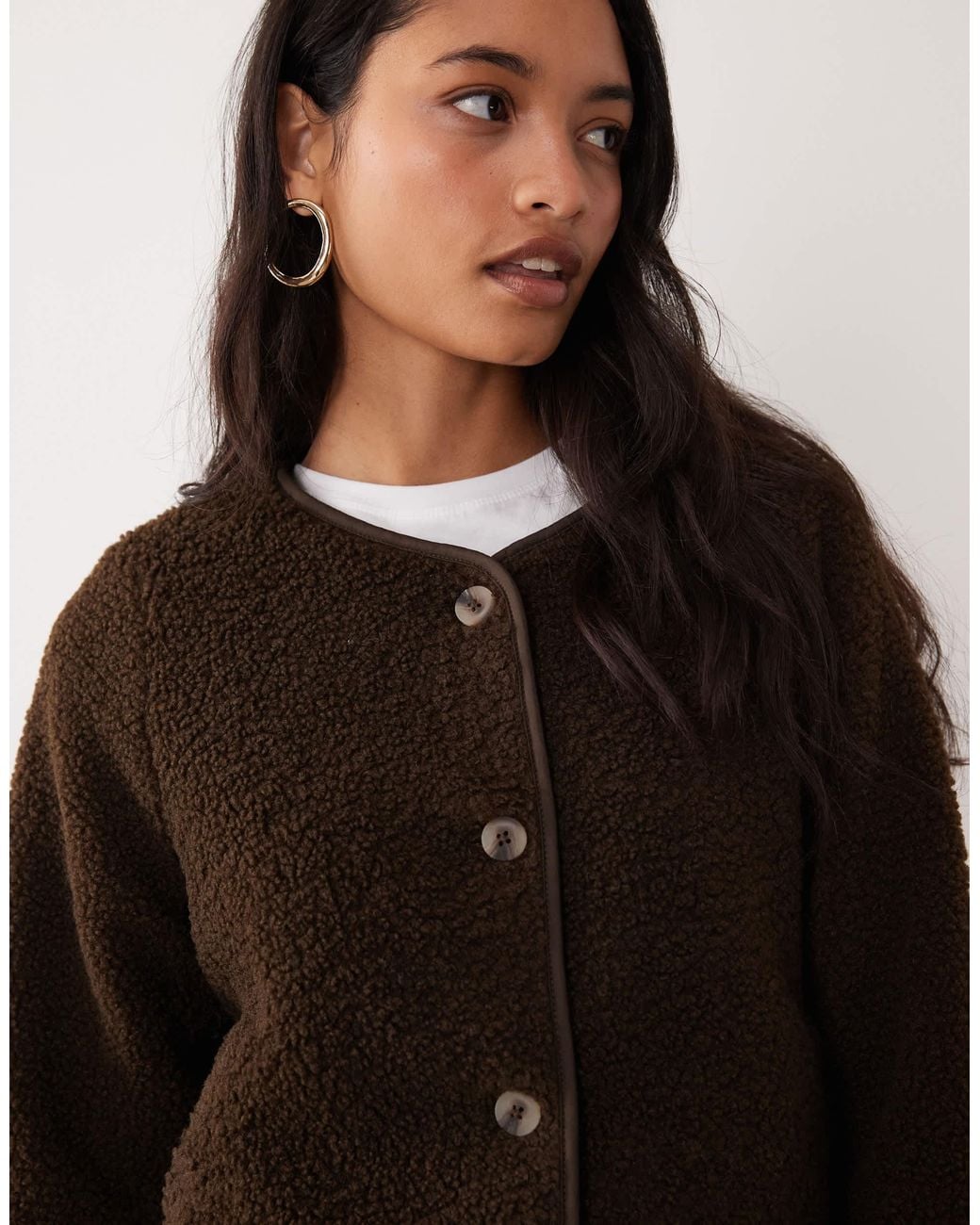 Vila Black Button Front Teddy Jacket