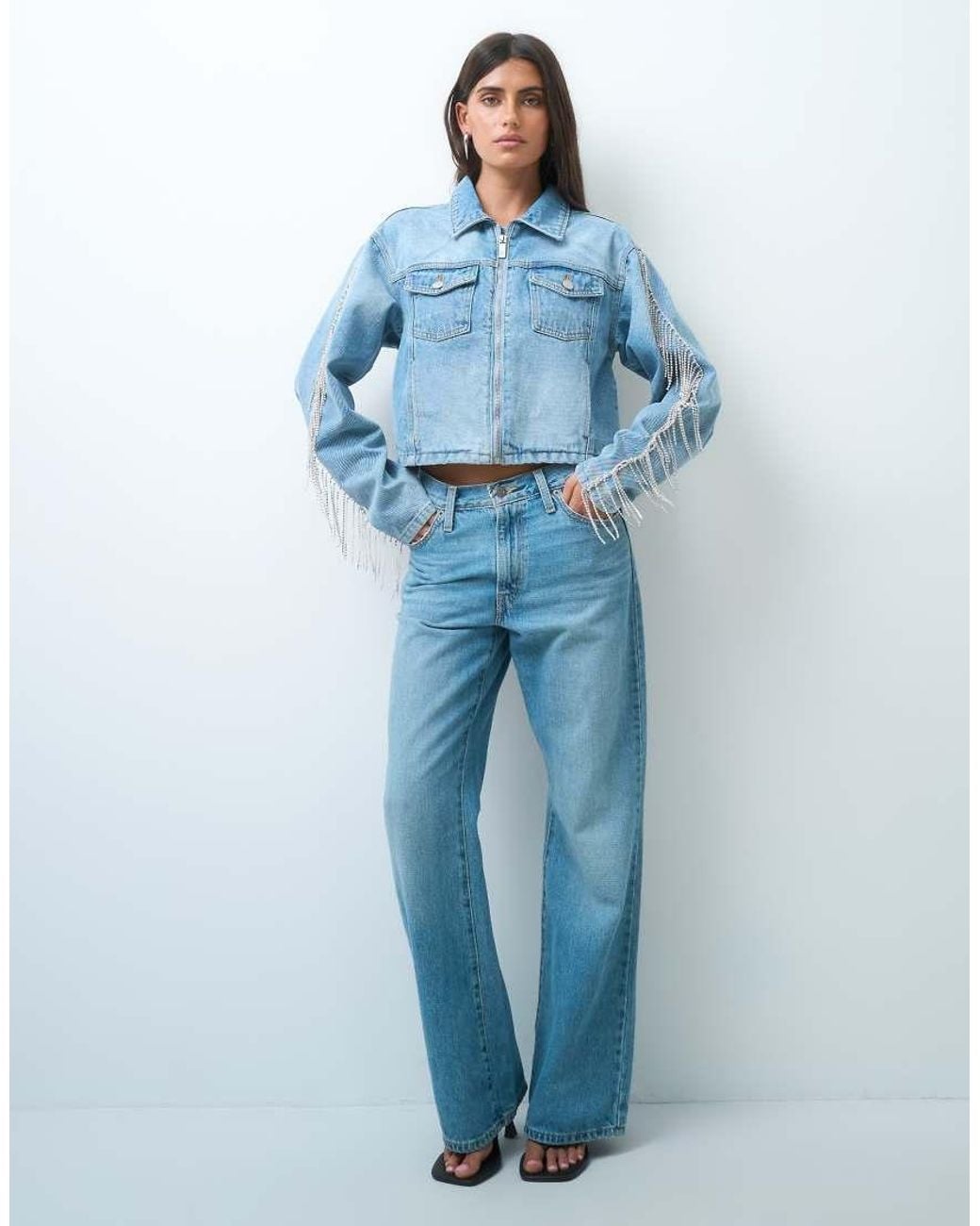 Liquor N Poker Blue Fringe Detail Denim Jacket Co-Ord