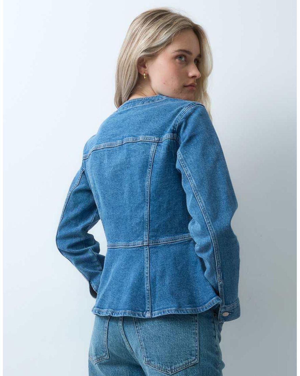 Gap Blue Scoop Neck Peplum Denim Jacket