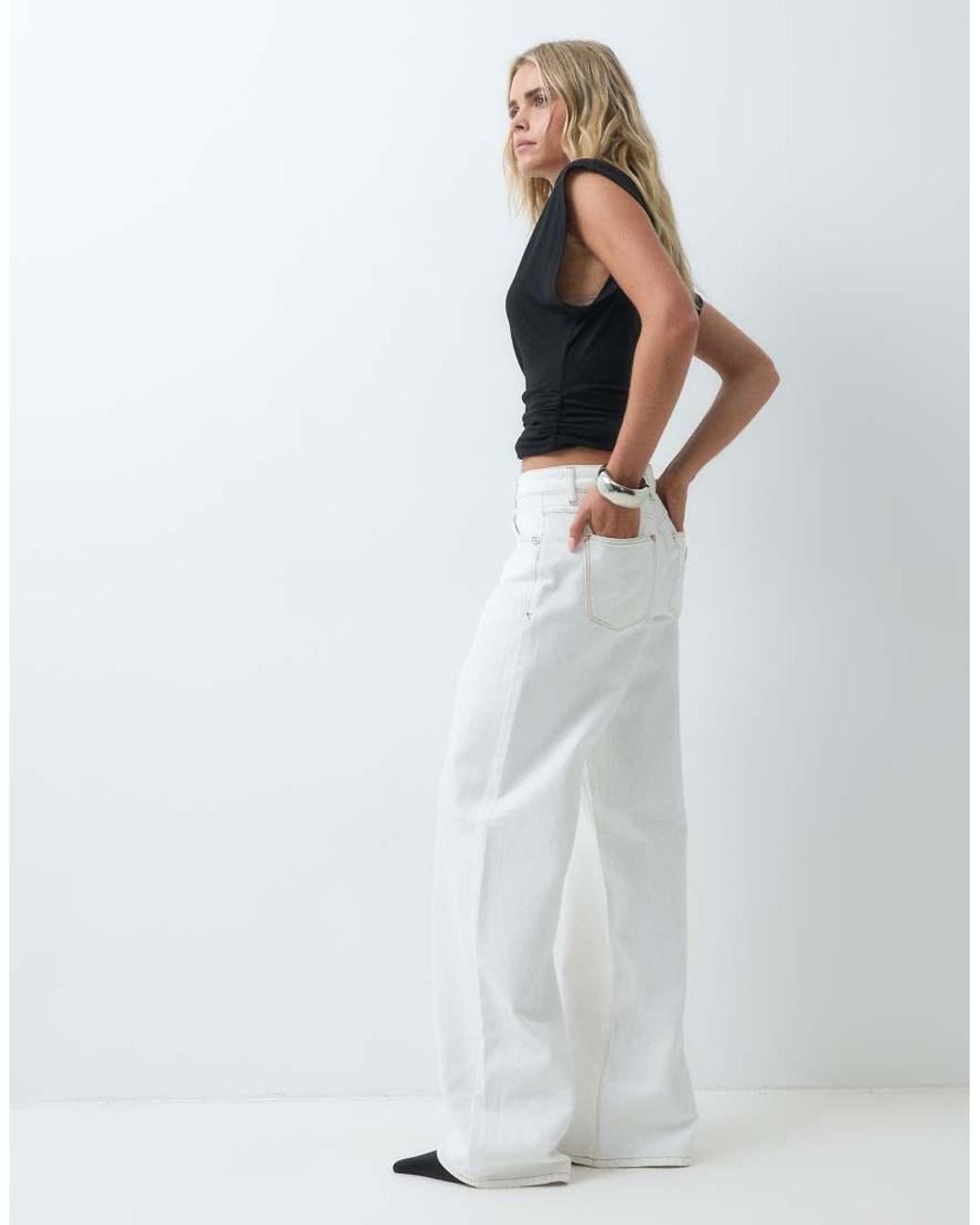 Abrand Jeans White Petite 99 Mid Rise baggy Jeans