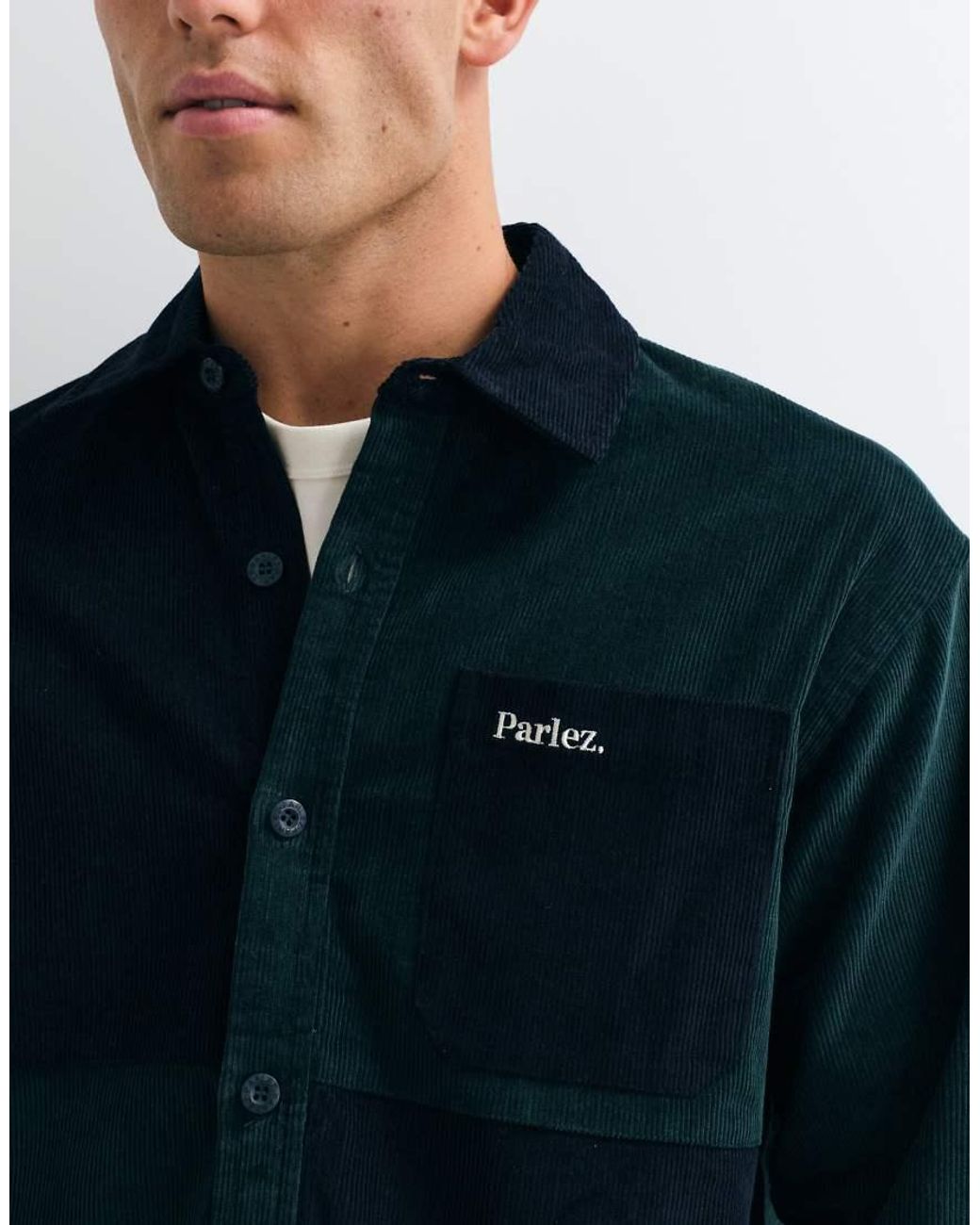 Parlez Blue Recraft Colourblock Button Up Jacket for men