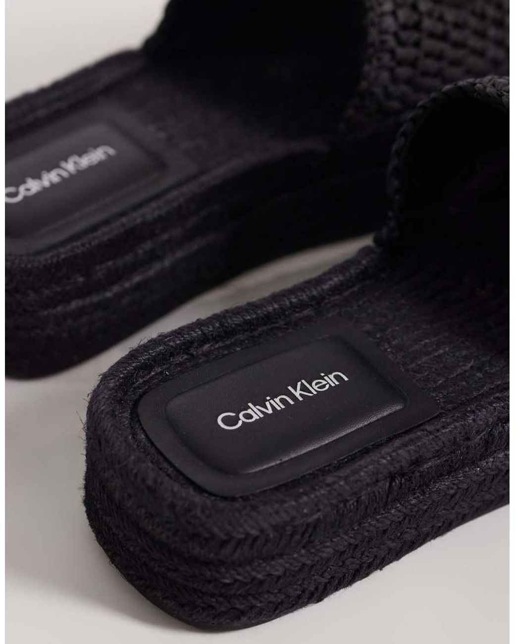 Calvin Klein Black Jeans Raffia Flatform Espadrille Sandals