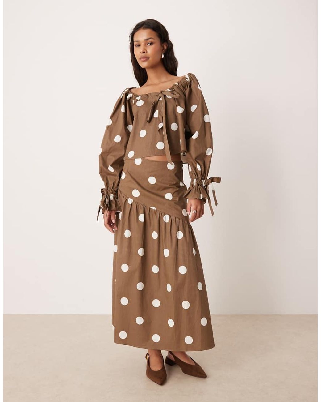 Glamorous Brown Round Neck Slouchy Blouse With Ties