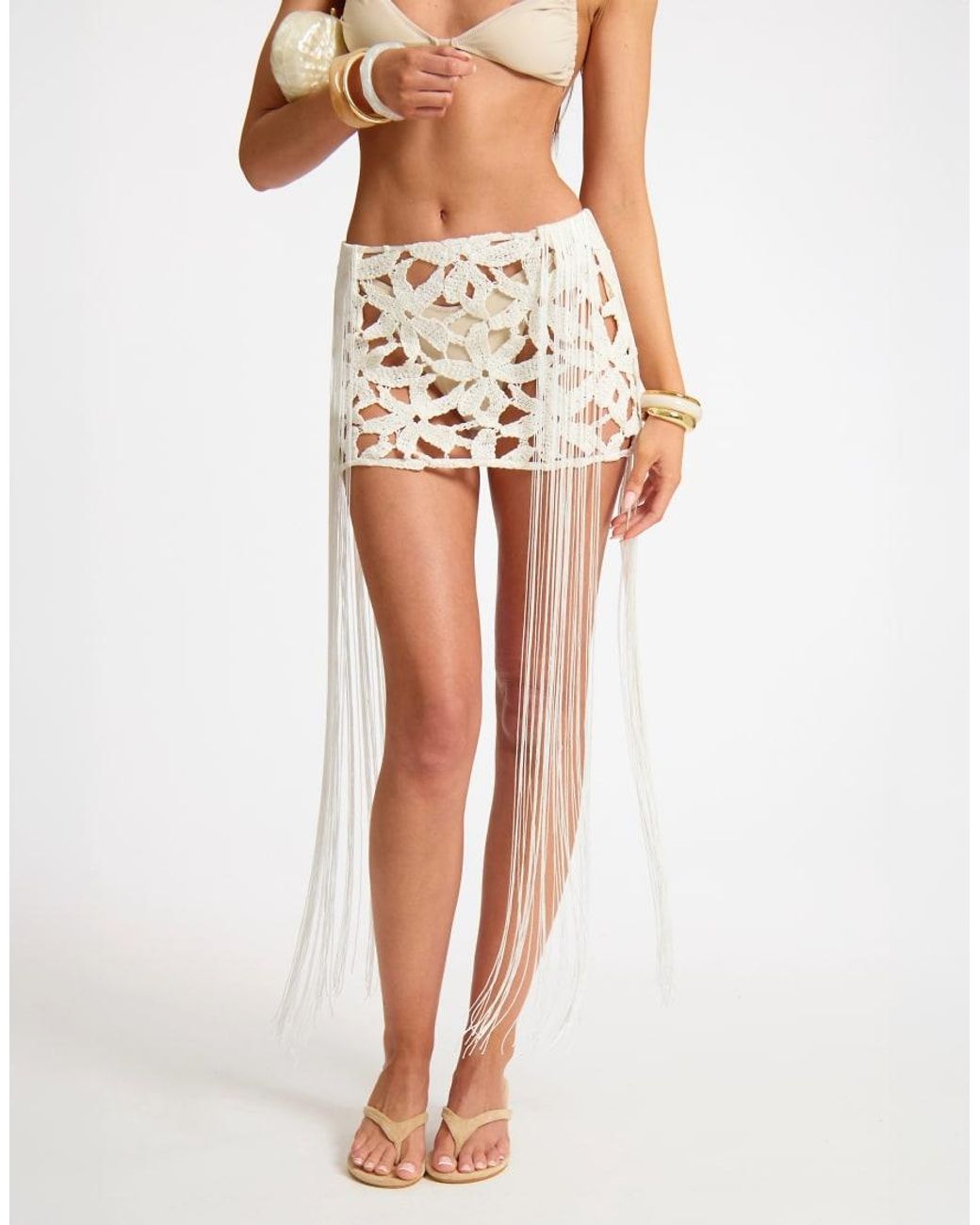 Missy Empire White Crochet Sequin Tassel Mini Skirt
