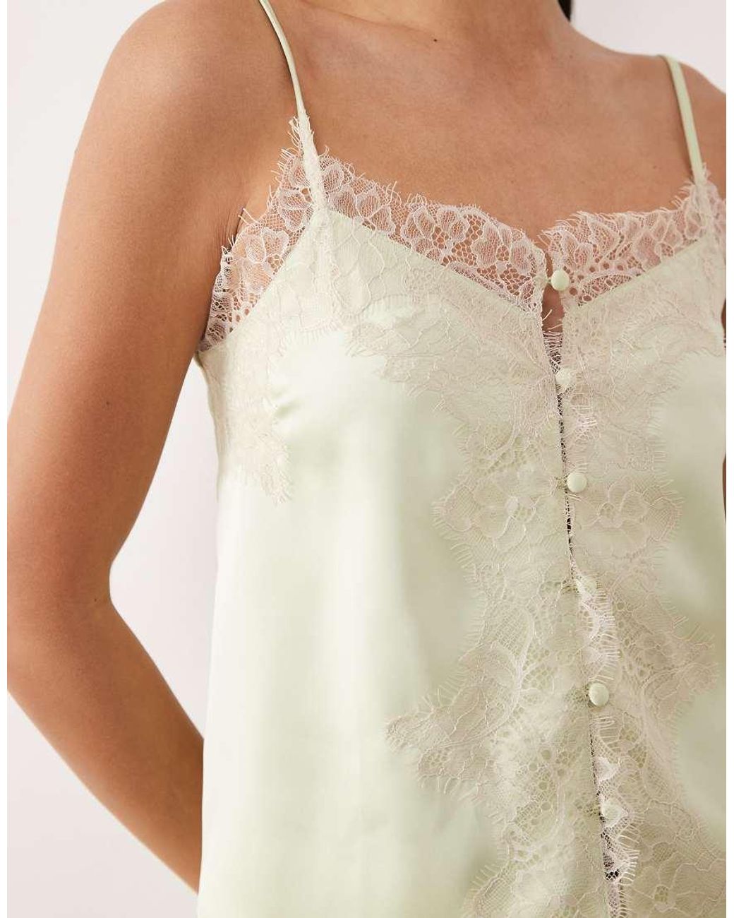 ASOS White Satin Lace Trim Tie Cami Top