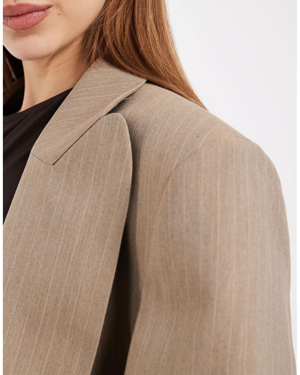 ASOS Oversized Strong Shoulder Blazer in Natural | Lyst