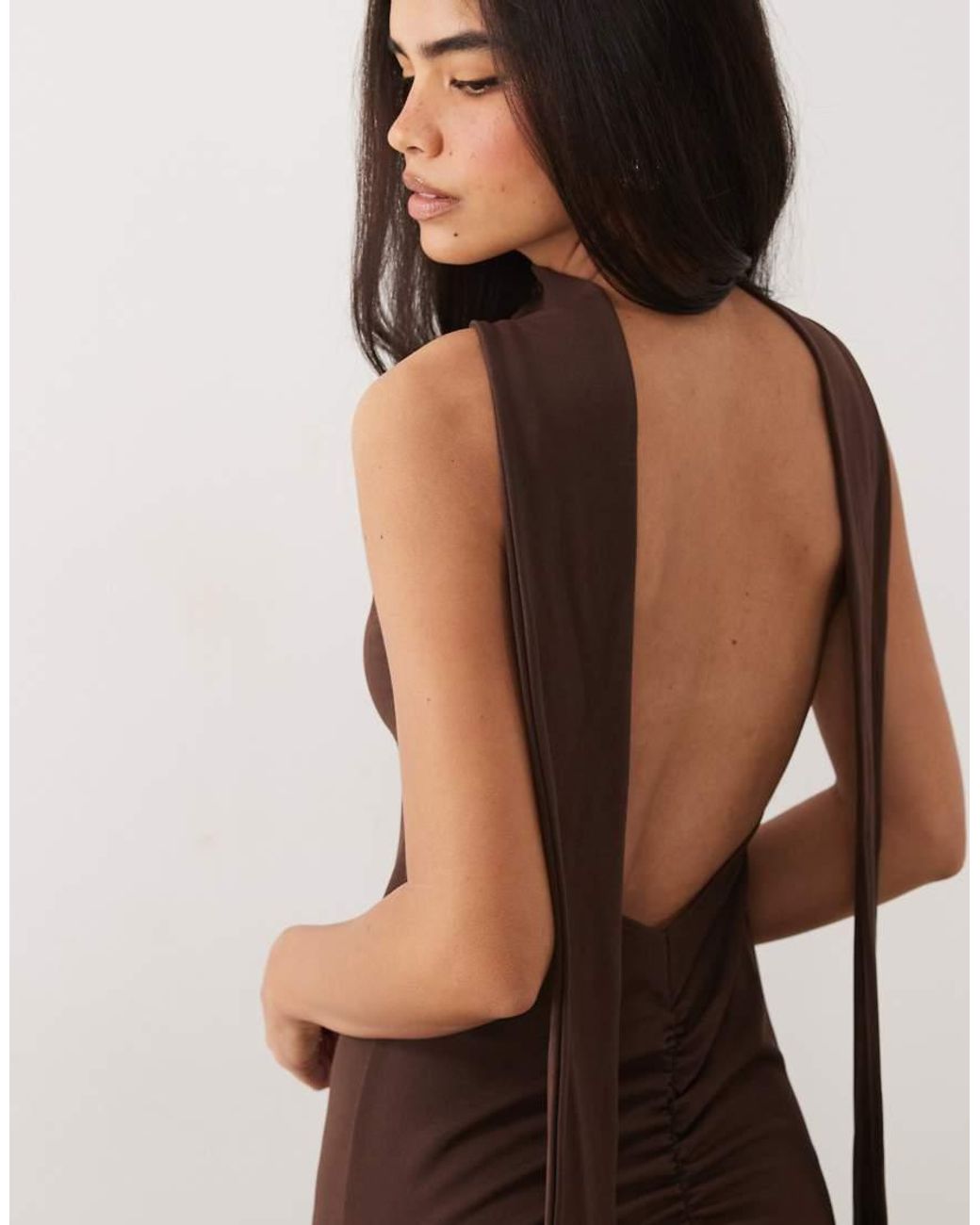 ASOS Natural Scarf Detail Maxi Dress With Plunge Back