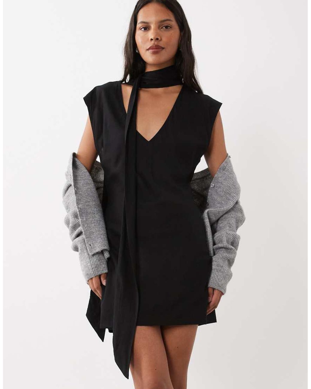 ASOS Black Scarf Detail Mini Dress