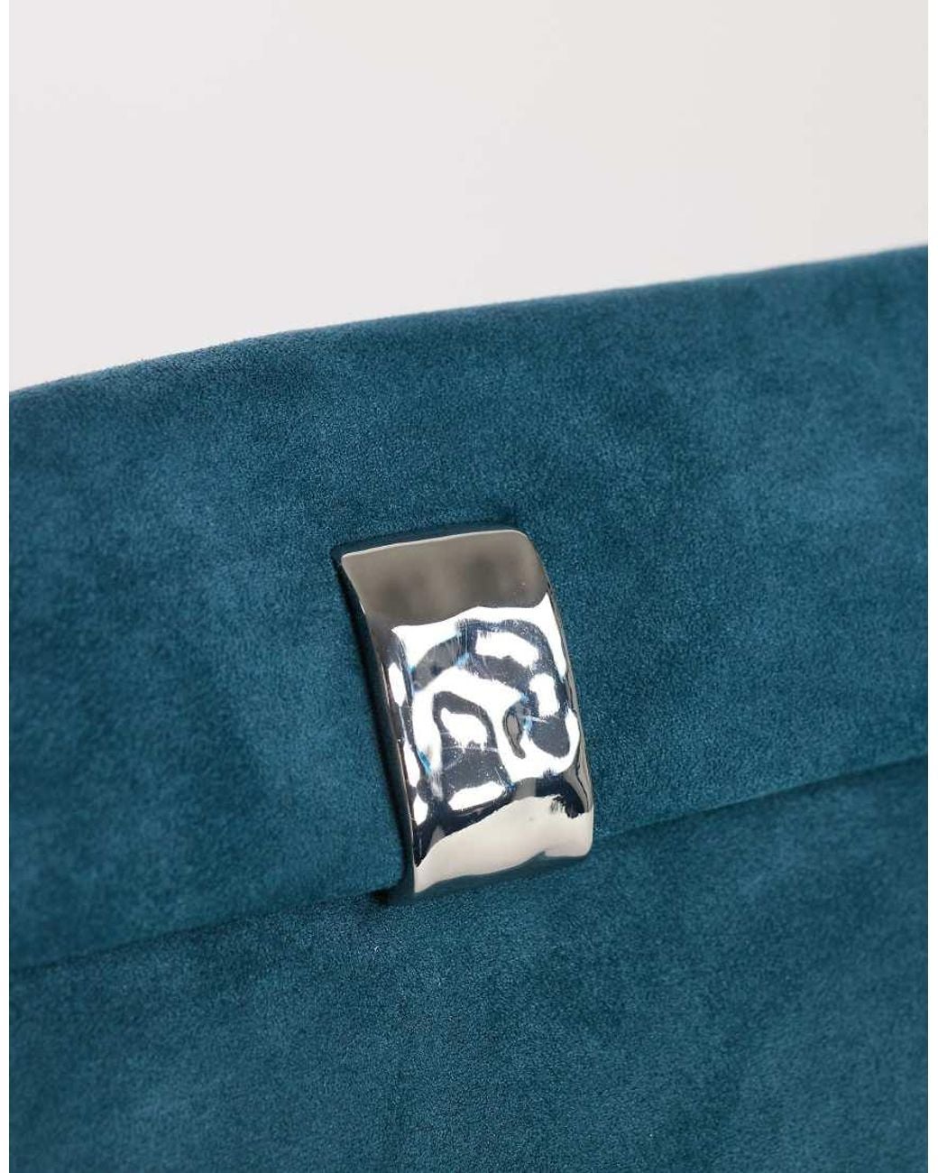 TOPSHOP Blue Amber Oversized Suedette Fold Over Clutch Bag With Hardware