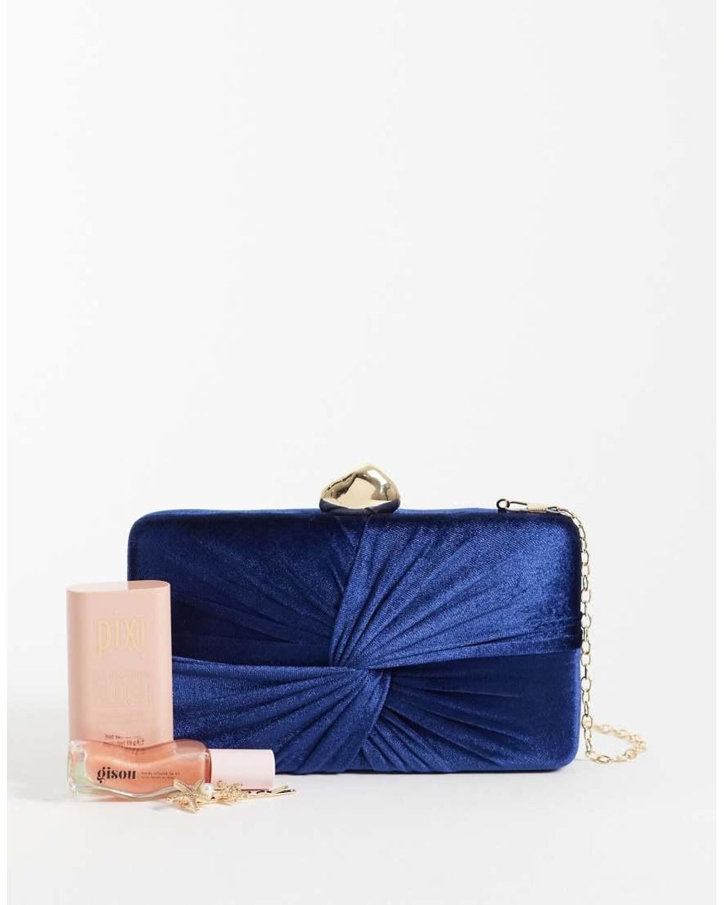 True Decadence Blue Velvet Twist Clutch Bag