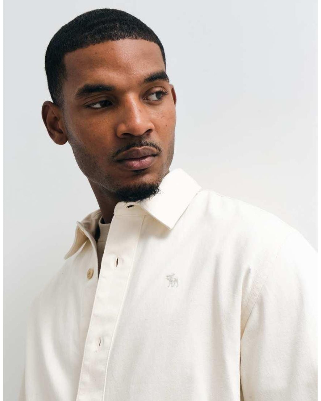 Abercrombie & Fitch White Icon Logo Oversized Twill Shirt for men