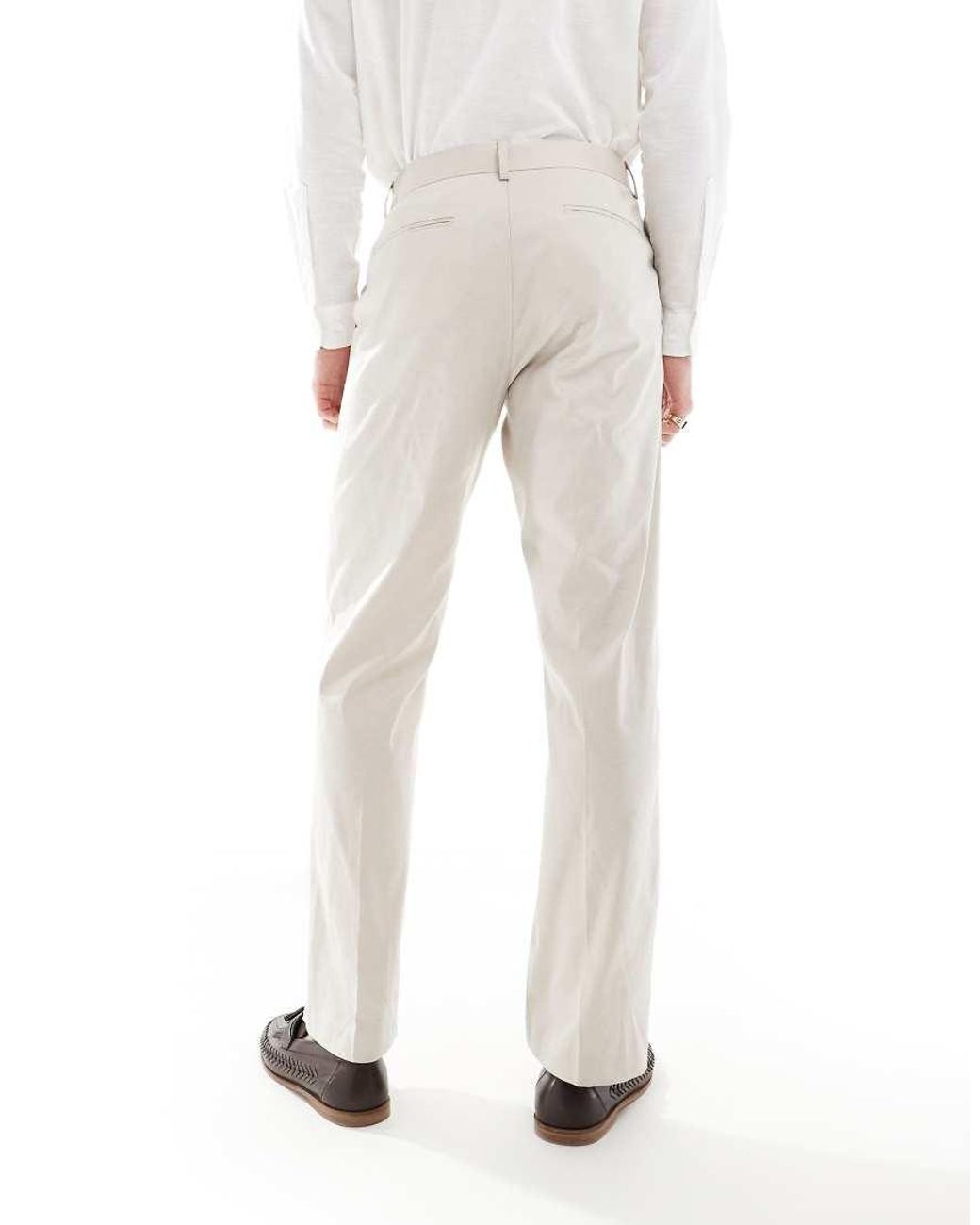 ASOS White Straight Suit Pants With Linen for men