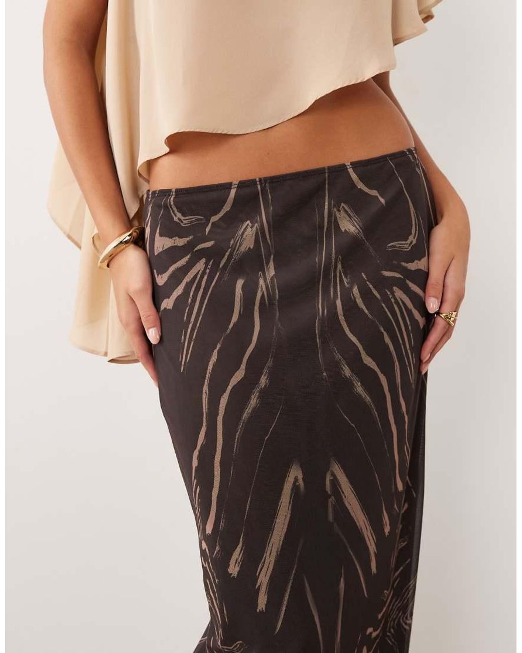 ASOS Natural Printed Mesh Maxi Skirt