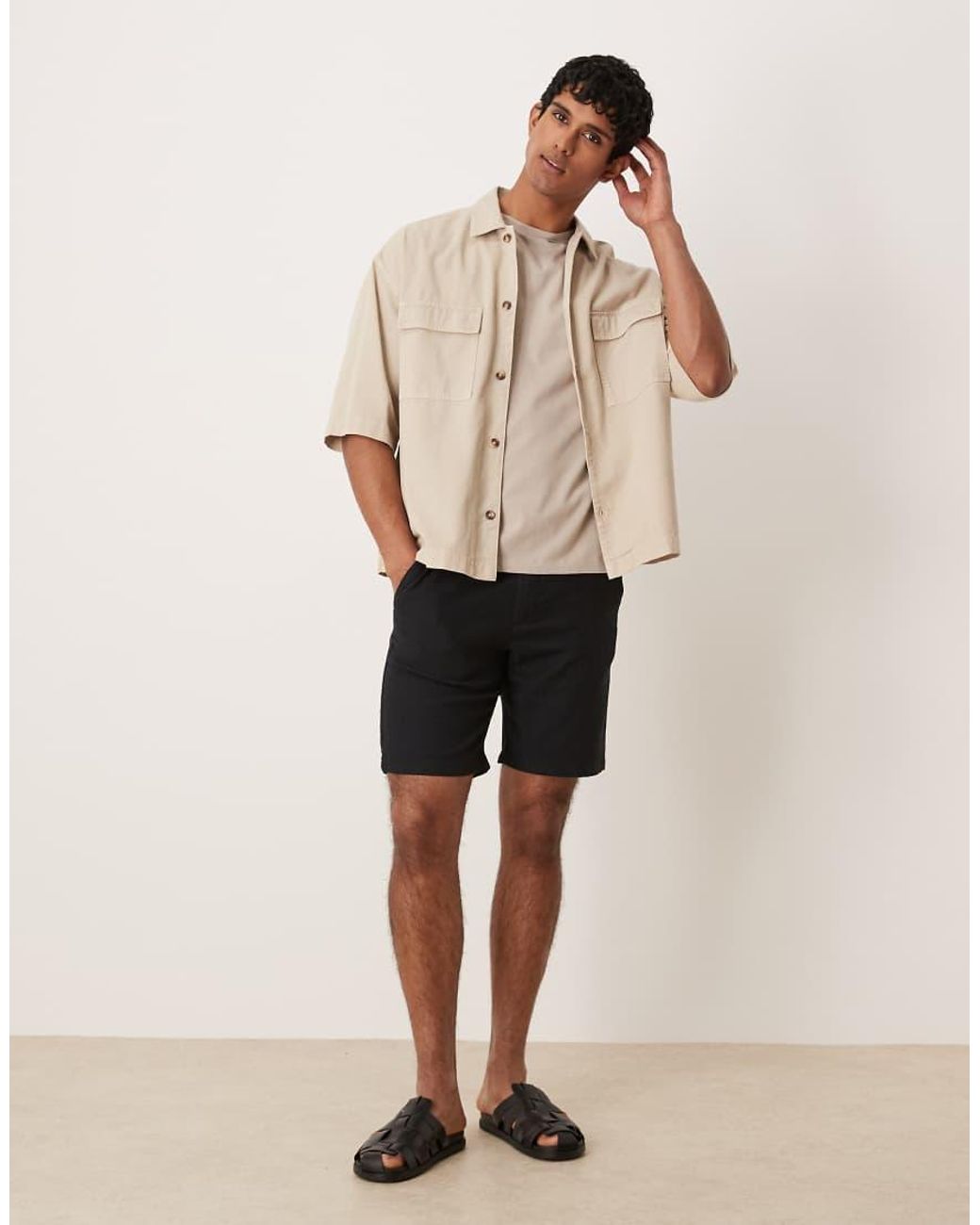 SELECTED Shorts Van Linnenmix in het Natural voor heren
