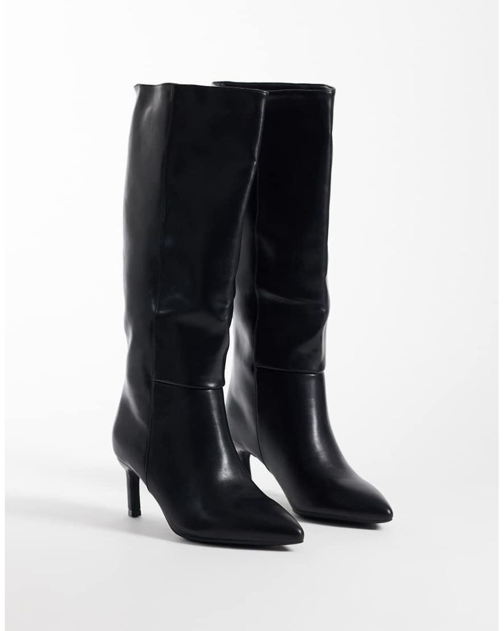 SEQWL Wide Fit Black Benz Knee High Kitten Heel Boots