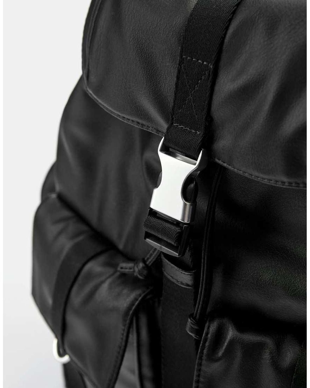 Pull&Bear Black Multi-pocket Suede Backpack for men