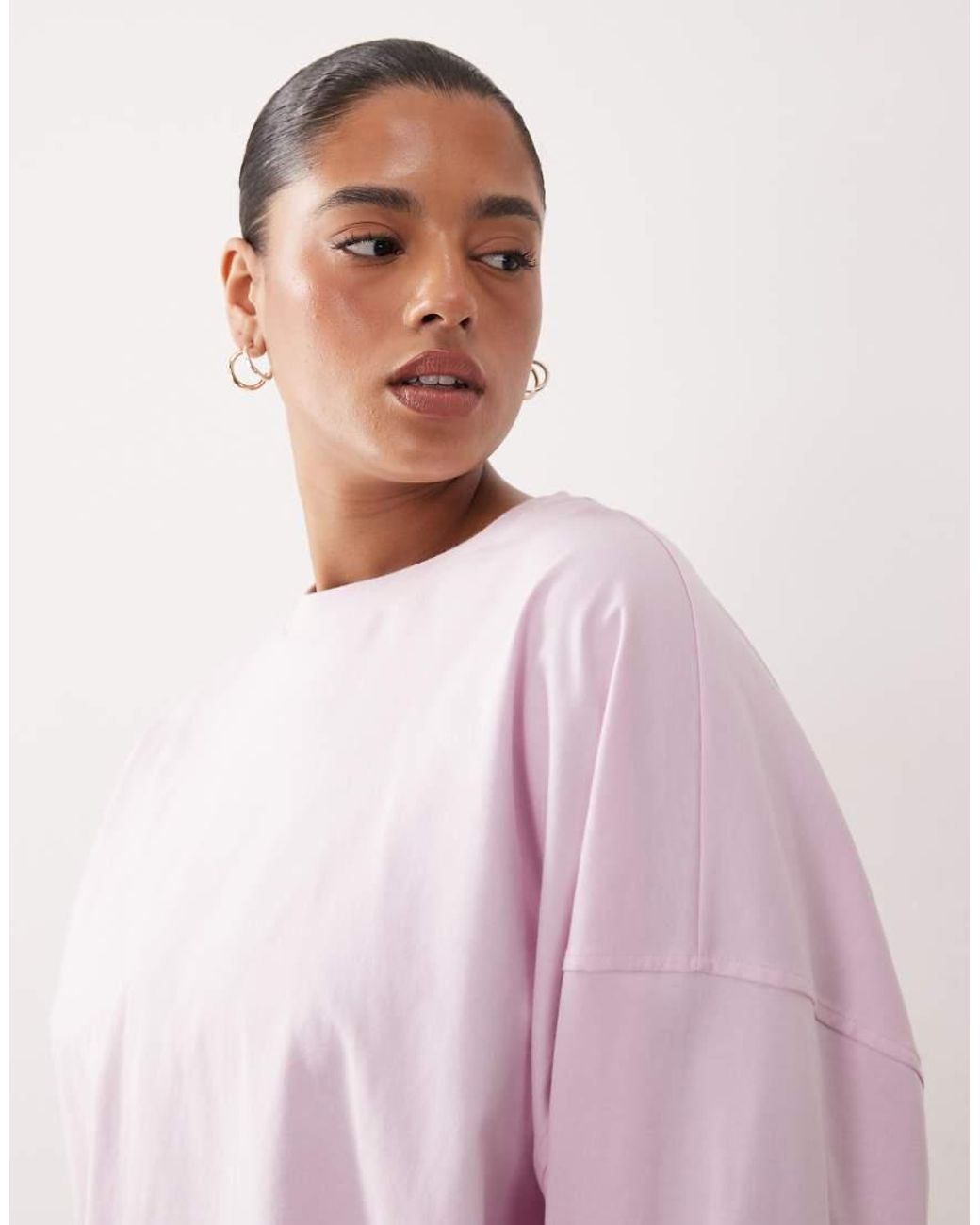 ARRANGE Pink Curve Cotton Oversized Long Sleeve T-shirt