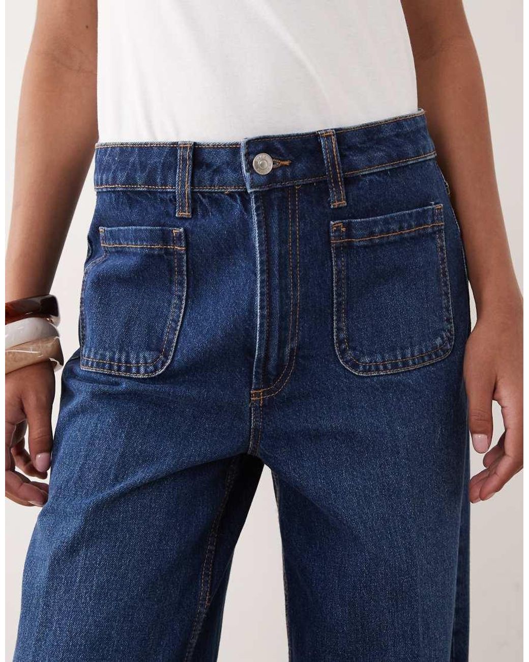 ASOS Blue High Rise Wide Leg Jeans With Front Pockets