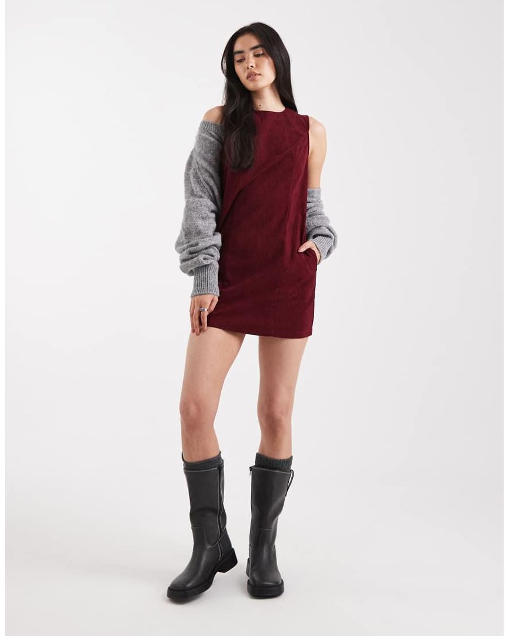 Threadbare Red Cord Sleeveless Mini Dress