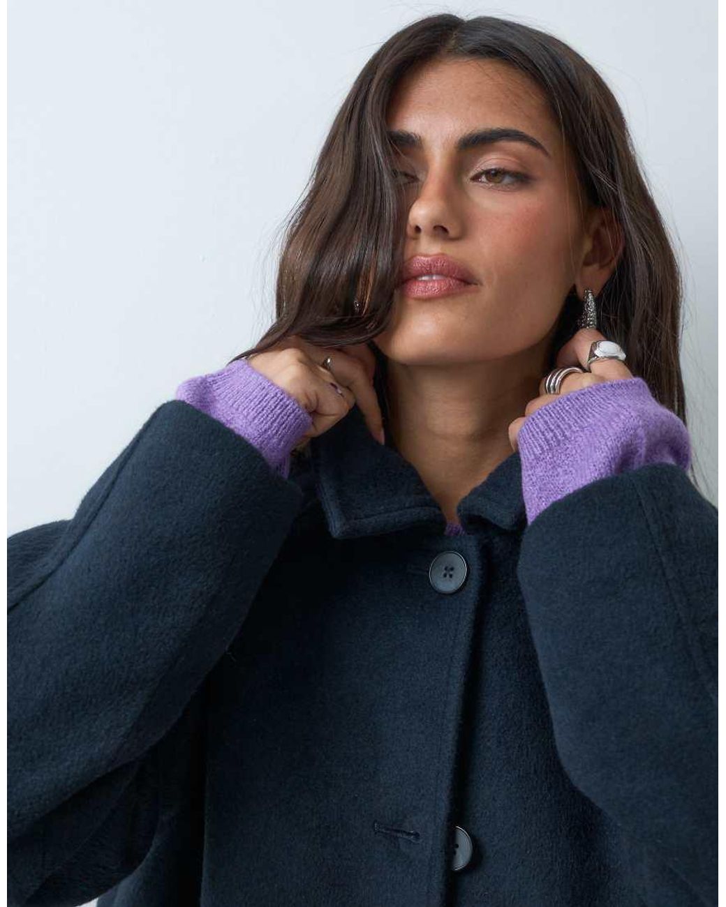 ASOS Blue Longline Car Coat With Wool