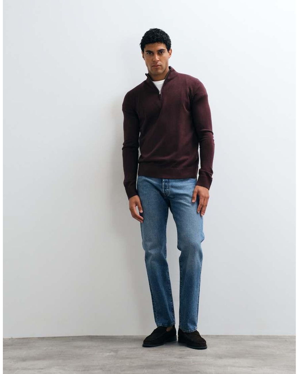 Brave Soul Blue 1/4 Zip Knit Sweater for men