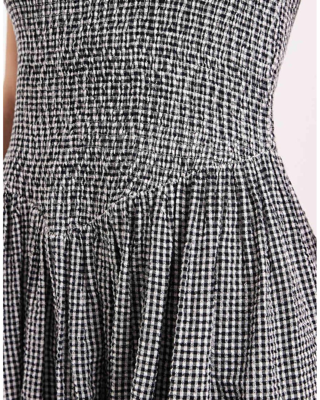 JJXX Gray Seersucker Check Midi Dress