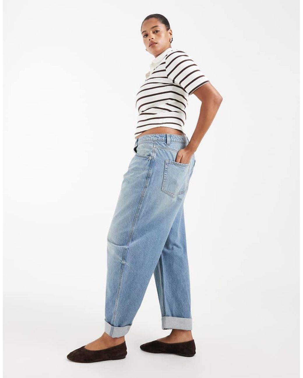 ASOS Blue Asos Design Curve Turn Up Barrel Jeans