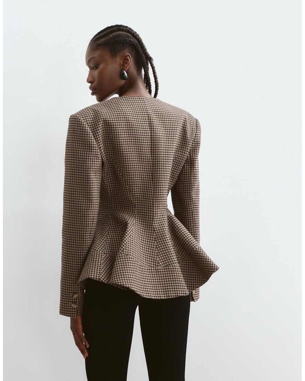 ARRANGE Brown Strong Shoulder Collarless Cinched Waist Blazer