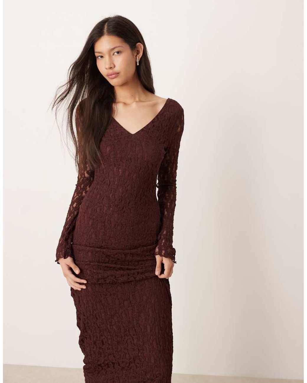 ASOS Natural V-neck Long Sleeve Maxi Dress
